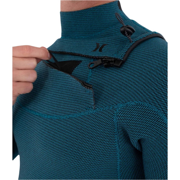 2026 Hurley Mens Plus 4/3mm Chest Zip Wetsuit MFS0012403 - Black / Skyblue